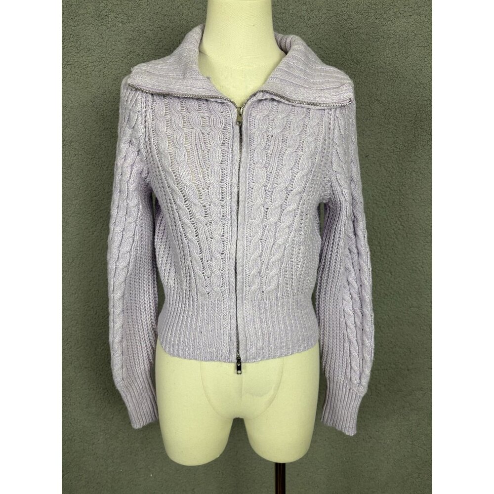 Hippie Rose Juniors' Women's Cable-Knit Zip-Front Sweater Purple Size Small NWTs